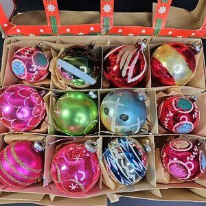 Vintage 1940s-50s Glass Christmas Balls Ornaments Baubles Lot Of 12 Please Read
